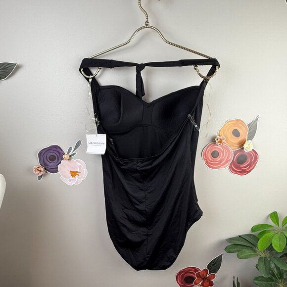 Liz Claiborne Black Ruched One Piece Swimsuit - Size - 14 - Picture 3 of 5